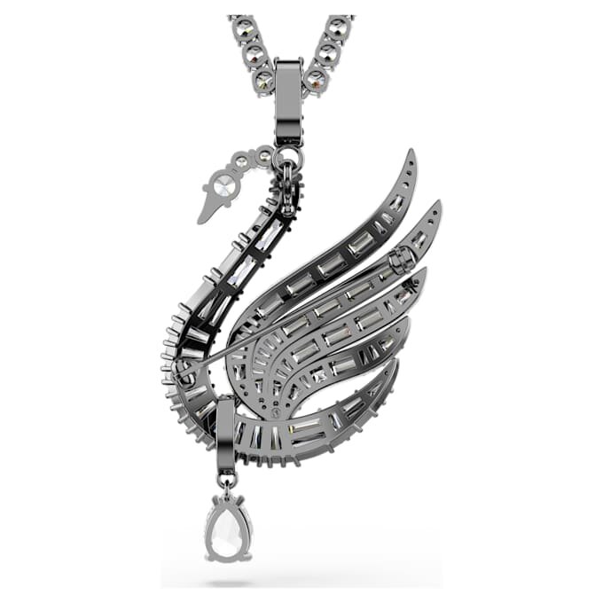 Pingente e broche em forma de cisne, branco, banhado a ruténio Pingente e broche em forma de cisne, branco, banhado a ruténio