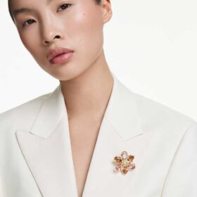 Pingente e broche Idyllia com cortes mistos, flor, multicolorido, banhado a dourado