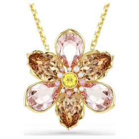 Pingente e broche Idyllia com cortes mistos, flor, multicolorido, banhado a dourado
