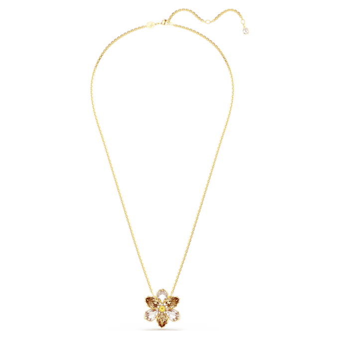 Pingente e broche Idyllia com cortes mistos, flor, multicolorido, banhado a dourado Pingente e broche Idyllia com cortes mistos, flor, multicolorido, banhado a dourado