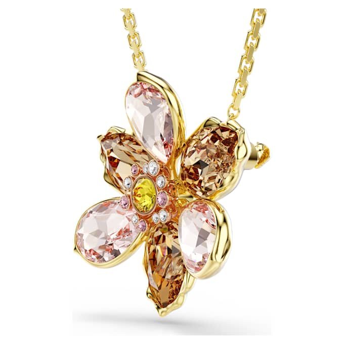 Pingente e broche Idyllia com cortes mistos, flor, multicolorido, banhado a dourado Pingente e broche Idyllia com cortes mistos, flor, multicolorido, banhado a dourado