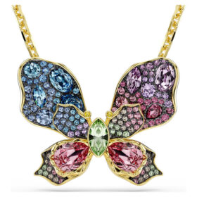 Pingente e broche Idyllia com cortes mistos, pavé, borboleta, multicolorido, banhado a dourado