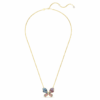 Pingente e broche Idyllia com cortes mistos, pavé, borboleta, multicolorido, banhado a dourado