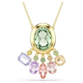 Pingente Gema com cortes mistos, cristais pendentes, multicolorido, banhado a ouro