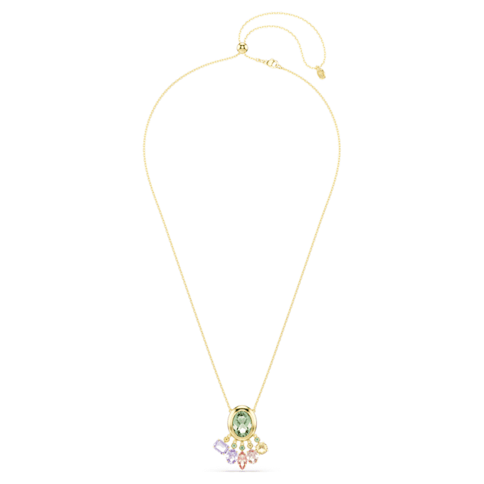 Pingente Gema com cortes mistos, cristais pendentes, multicolorido, banhado a ouro Pingente Gema com cortes mistos, cristais pendentes, multicolorido, banhado a ouro