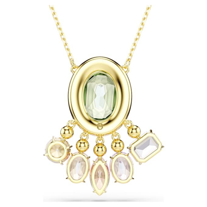 Pingente Gema com cortes mistos, cristais pendentes, multicolorido, banhado a ouro Pingente Gema com cortes mistos, cristais pendentes, multicolorido, banhado a ouro