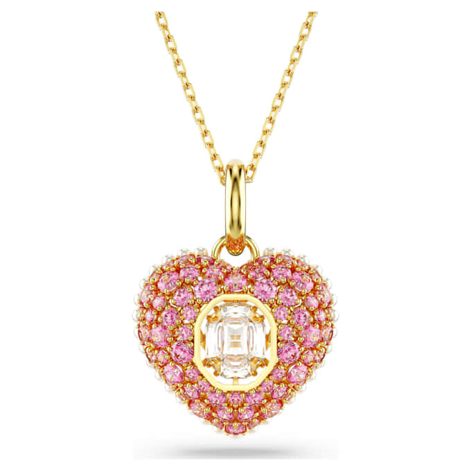 Pingente Idyllia com corte octogonal, pérola de cristal, coração, rosa, banhado a ouro Pingente Idyllia com corte octogonal, pérola de cristal, coração, rosa, banhado a ouro