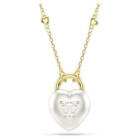 Pingente Idyllia com cortes mistos, coração, branco, banhado a ouro