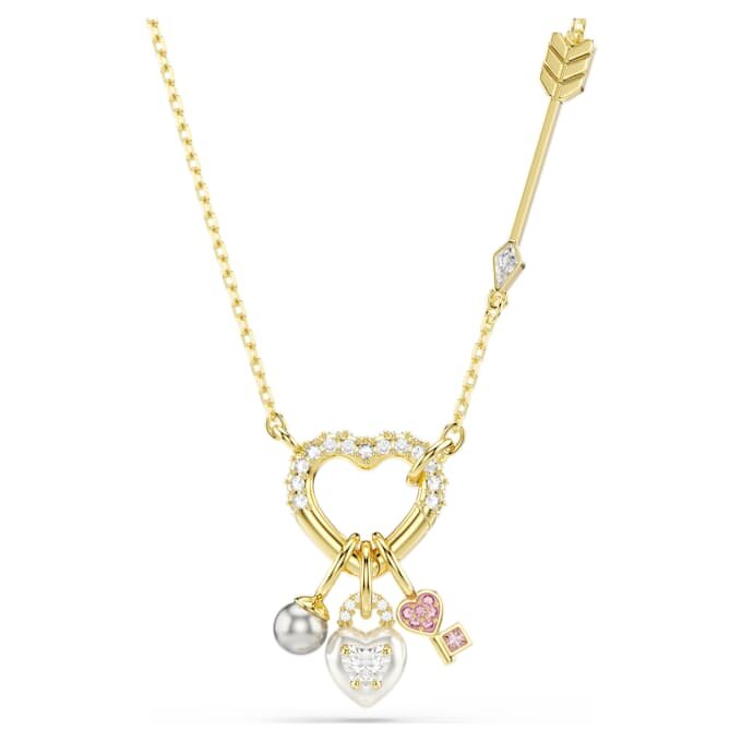 Pingente Idyllia com cortes mistos, coração, chave, rosa, banhado a ouro Pingente Idyllia com cortes mistos, coração, chave, rosa, banhado a ouro
