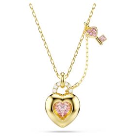 Pingente Idyllia com cortes mistos, coração, chave, rosa, banhado a ouro