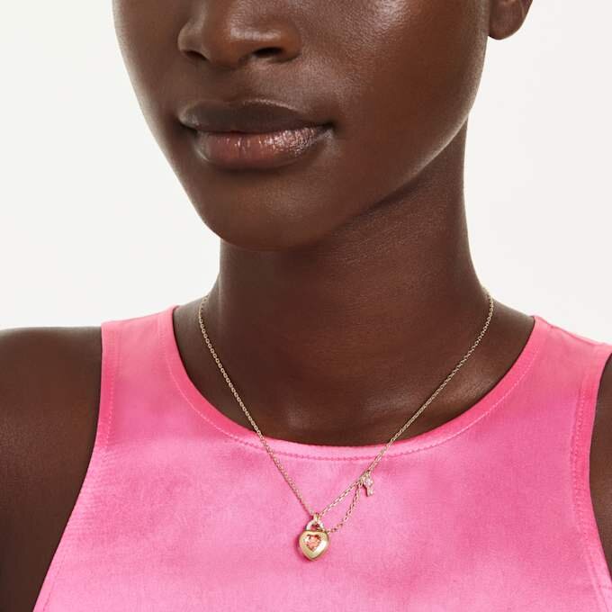 Pingente Idyllia com cortes mistos, coração, chave, rosa, banhado a ouro Pingente Idyllia com cortes mistos, coração, chave, rosa, banhado a ouro