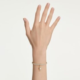 Pingente Idyllia com cortes mistos, coração com chave, branco, banhado a dourado