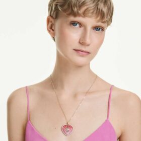 Pingente Idyllia com cortes mistos, coração, rosa, banhado a ouro