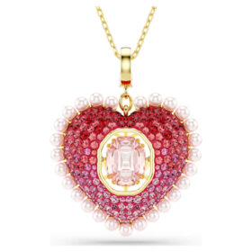 Pingente Idyllia com cortes mistos, coração, rosa, banhado a ouro