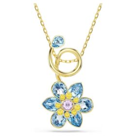 Pingente Idyllia com cortes mistos, flor, azul, banhado a ouro