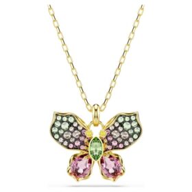 Pingente Idyllia com cortes mistos, pavé, borboleta, multicolorido, banhado a dourado