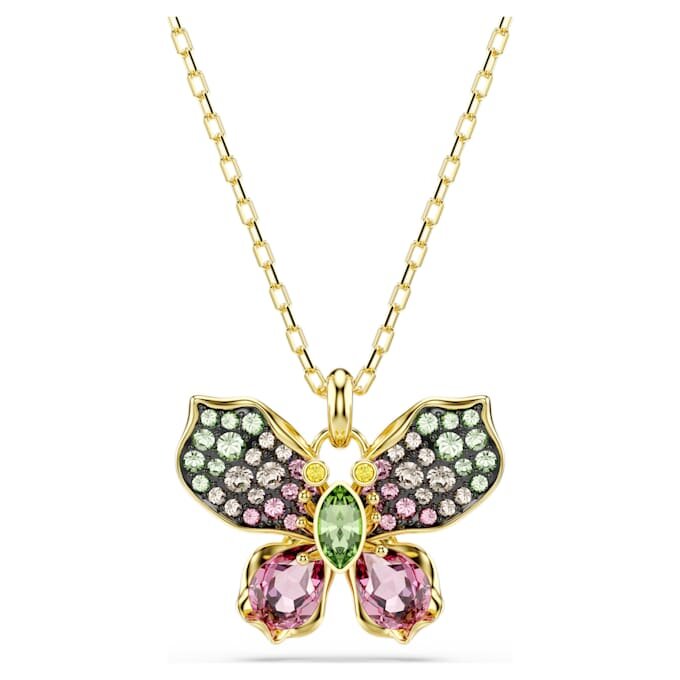 Pingente Idyllia com cortes mistos, pavé, borboleta, multicolorido, banhado a dourado Pingente Idyllia com cortes mistos, pavé, borboleta, multicolorido, banhado a dourado