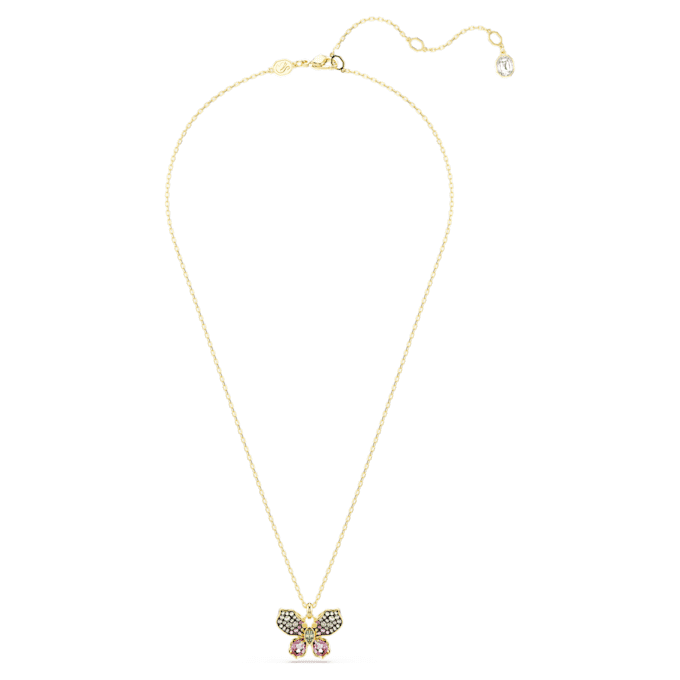 Pingente Idyllia com cortes mistos, pavé, borboleta, multicolorido, banhado a dourado Pingente Idyllia com cortes mistos, pavé, borboleta, multicolorido, banhado a dourado