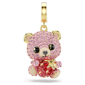 Pingente Idyllia com cortes mistos, ursinho, rosa, banhado a dourado