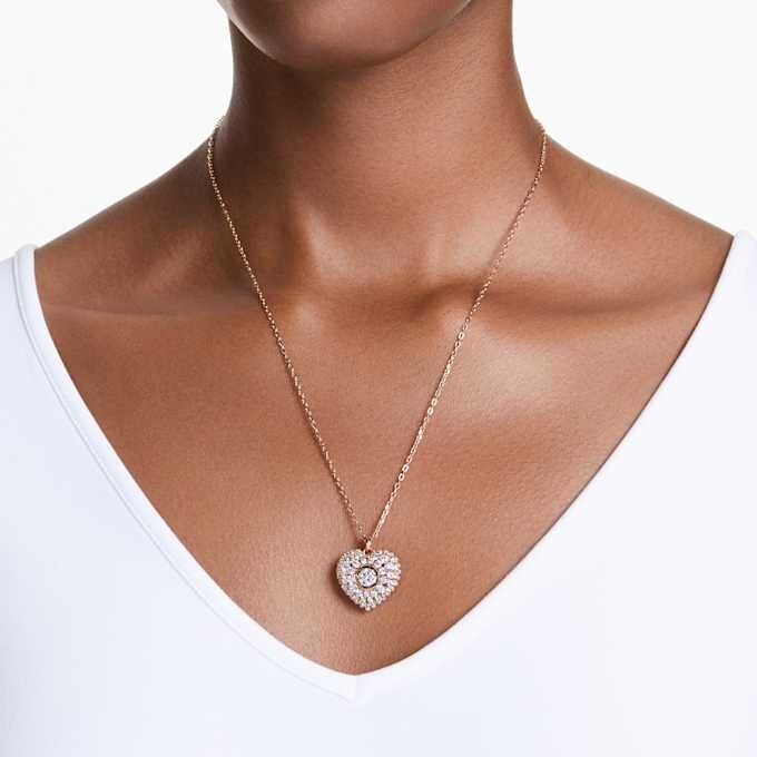 Pingente Idyllia com pérola de cristal, coração, branco, banhado a ouro rosa Pingente Idyllia com pérola de cristal, coração, branco, banhado a ouro rosa