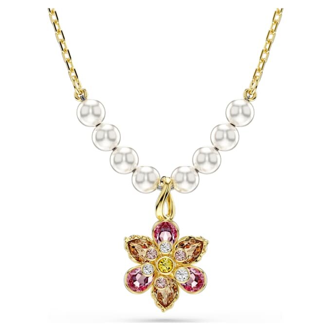 Pingente Idyllia com pérola de cristal, cortes mistos, flor, multicolorido, banhado a dourado Pingente Idyllia com pérola de cristal, cortes mistos, flor, multicolorido, banhado a dourado