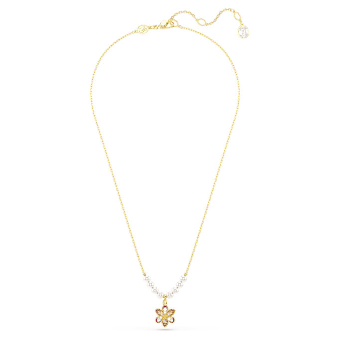 Pingente Idyllia com pérola de cristal, cortes mistos, flor, multicolorido, banhado a dourado Pingente Idyllia com pérola de cristal, cortes mistos, flor, multicolorido, banhado a dourado