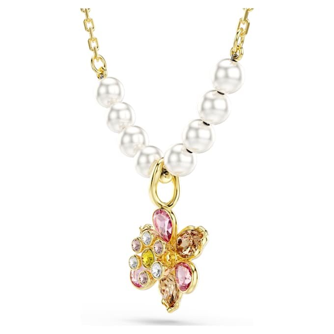 Pingente Idyllia com pérola de cristal, cortes mistos, flor, multicolorido, banhado a dourado Pingente Idyllia com pérola de cristal, cortes mistos, flor, multicolorido, banhado a dourado
