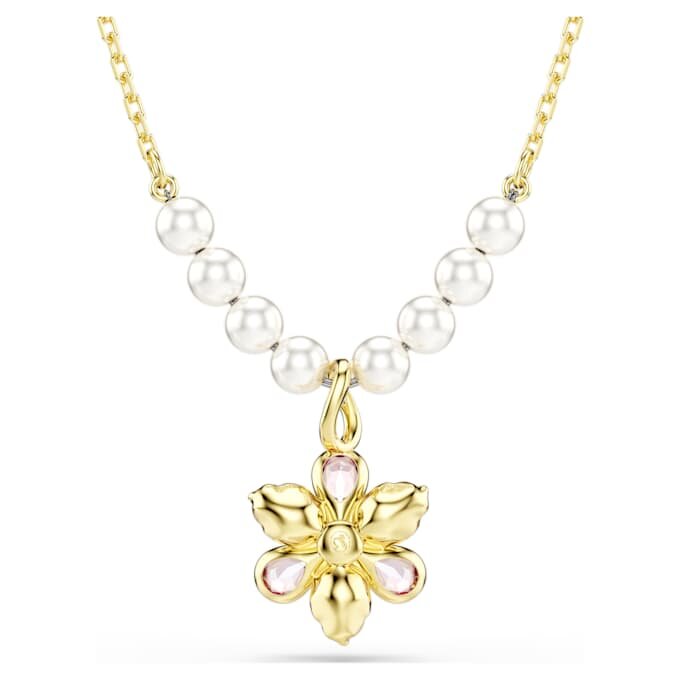 Pingente Idyllia com pérola de cristal, cortes mistos, flor, multicolorido, banhado a dourado Pingente Idyllia com pérola de cristal, cortes mistos, flor, multicolorido, banhado a dourado