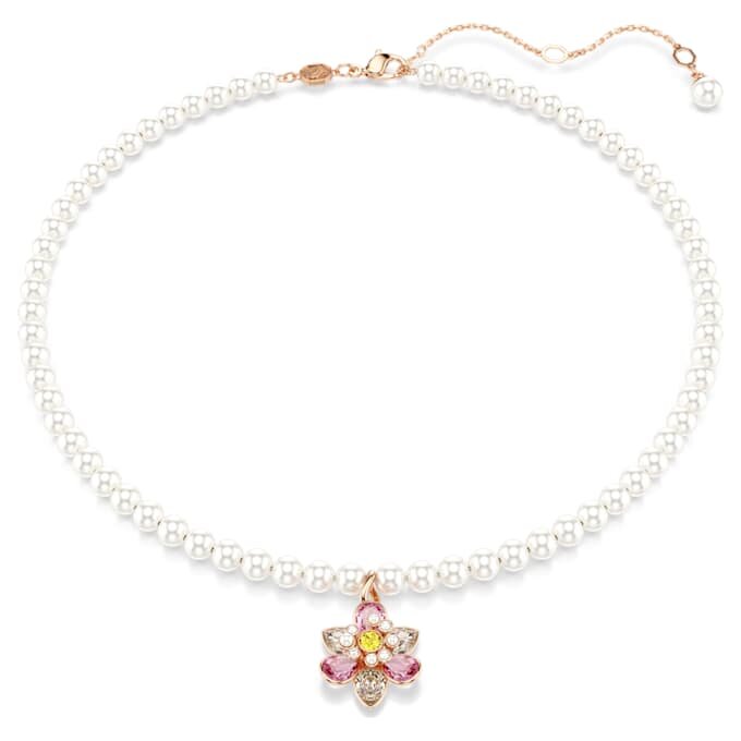 Pingente Idyllia com pérola de cristal, cortes mistos, flor, multicolorido, banhado a ouro rosa Pingente Idyllia com pérola de cristal, cortes mistos, flor, multicolorido, banhado a ouro rosa