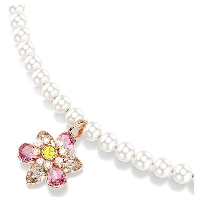 Pingente Idyllia com pérola de cristal, cortes mistos, flor, multicolorido, banhado a ouro rosa Pingente Idyllia com pérola de cristal, cortes mistos, flor, multicolorido, banhado a ouro rosa