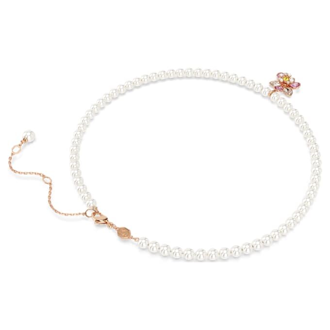 Pingente Idyllia com pérola de cristal, cortes mistos, flor, multicolorido, banhado a ouro rosa Pingente Idyllia com pérola de cristal, cortes mistos, flor, multicolorido, banhado a ouro rosa