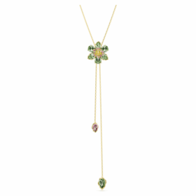 Pingente Idyllia Y com cortes mistos, flor, multicolorido, banhado a dourado