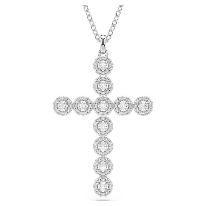 Pingente Insigne com cortes mistos, cruz, branco, banhado a ródio Pingente Insigne com cortes mistos, cruz, branco, banhado a ródio
