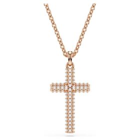 Pingente Insigne em forma de cruz, branco, banhado a ouro rosa