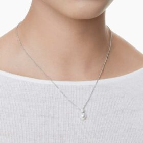 Pingente Matrix com pérola de cristal, corte redondo, branco, banhado a ródio