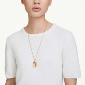 Pingente Millenia com corte octogonal, cor caramelo, banhado a ouro