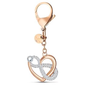 Pingente para mala «Infinity» com símbolo do infinito e coração, branco, acabamento em metais misturados