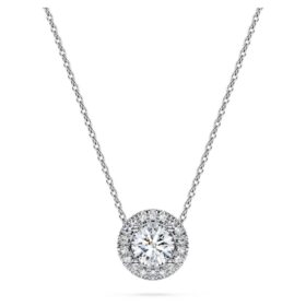 Pingente Solitário Eternity Halo com diamantes cultivados em laboratório, 0,59 Ct no total, forma redonda, ouro branco de 14K