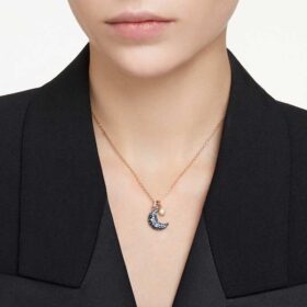 Pingente Sublima com pérola de cristal, lua, multicolorido, banhado a ouro rosa