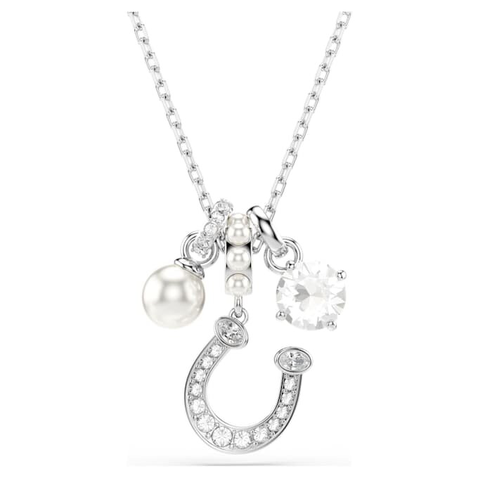 Pingente Symbolica com pérola de cristal, corte redondo, pavé, ferradura, branco, banhado a ródio Pingente Symbolica com pérola de cristal, corte redondo, pavé, ferradura, branco, banhado a ródio