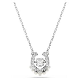 Pingente Symbolica com pérola de cristal, corte redondo, pavé, ferradura, branco, banhado a ródio