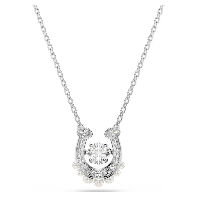 Pingente Symbolica com pérola de cristal, corte redondo, pavé, ferradura, branco, banhado a ródio Pingente Symbolica com pérola de cristal, corte redondo, pavé, ferradura, branco, banhado a ródio