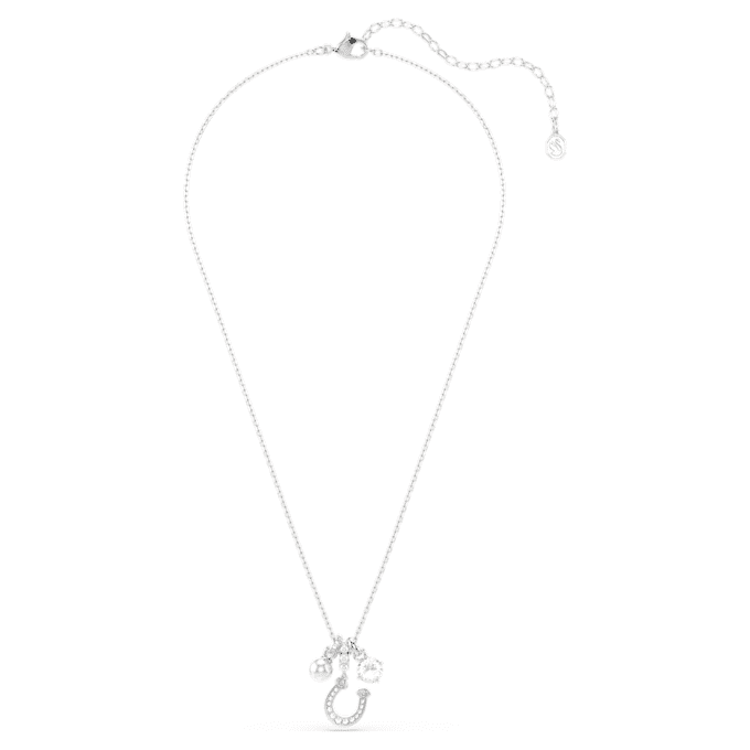 Pingente Symbolica com pérola de cristal, corte redondo, pavé, ferradura, branco, banhado a ródio Pingente Symbolica com pérola de cristal, corte redondo, pavé, ferradura, branco, banhado a ródio