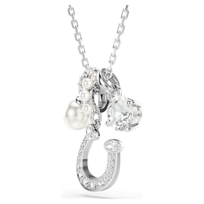 Pingente Symbolica com pérola de cristal, corte redondo, pavé, ferradura, branco, banhado a ródio Pingente Symbolica com pérola de cristal, corte redondo, pavé, ferradura, branco, banhado a ródio
