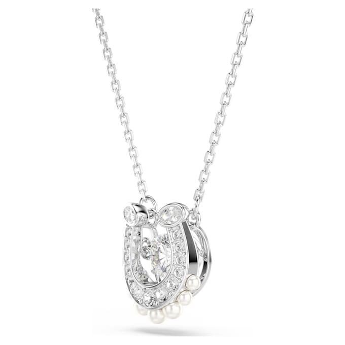 Pingente Symbolica com pérola de cristal, corte redondo, pavé, ferradura, branco, banhado a ródio Pingente Symbolica com pérola de cristal, corte redondo, pavé, ferradura, branco, banhado a ródio