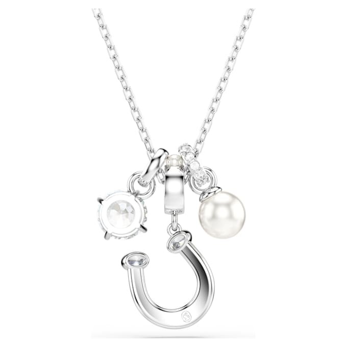 Pingente Symbolica com pérola de cristal, corte redondo, pavé, ferradura, branco, banhado a ródio Pingente Symbolica com pérola de cristal, corte redondo, pavé, ferradura, branco, banhado a ródio