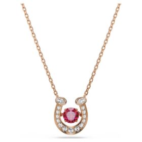 Pingente Symbolica, corte redondo, pavé, ferradura, vermelho, banhado a ouro rosa