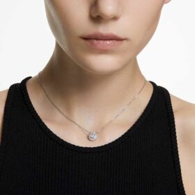 Pingente Una Angelic, corte redondo, pavé, branco, banhado a ródio