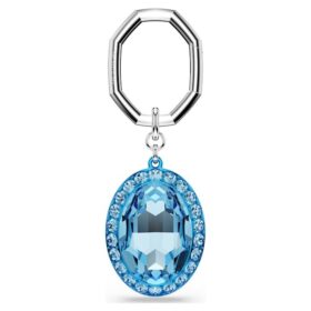 Porta-chaves com corte oval, azul, acabamento em metais misturados
