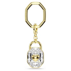 Porta-chaves com corte oval, branco, banhado a dourado
